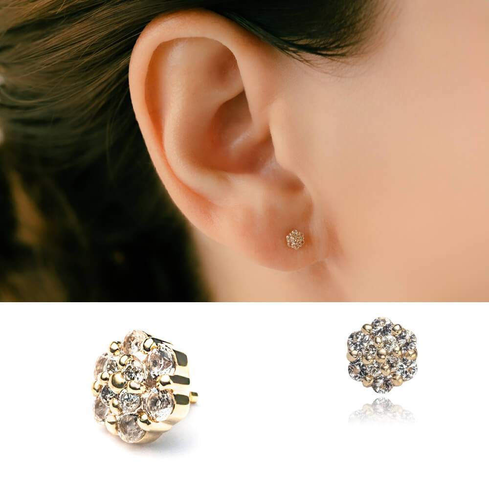 アウターコンクにオススメ フラワーモチーフの軟骨ピアス│10金