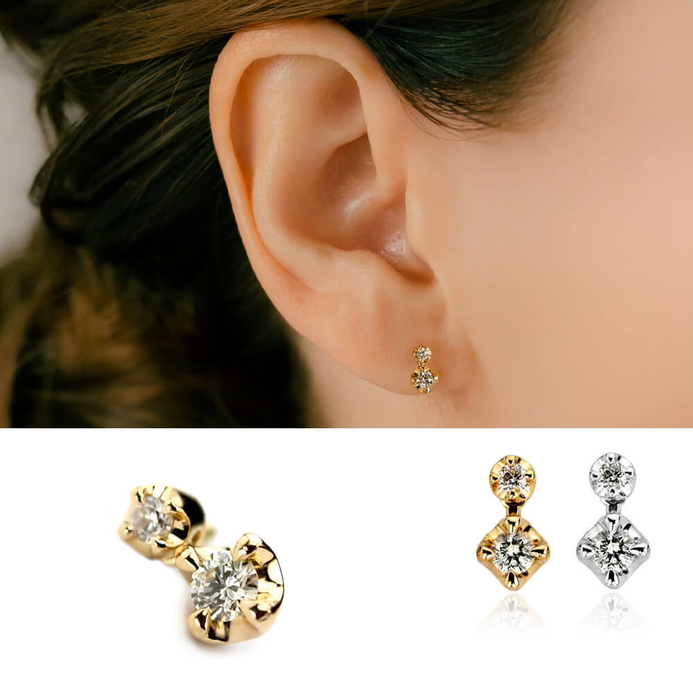 揺れる ボディピアス│天然ダイヤモンドが揺れるボディピアス│K10