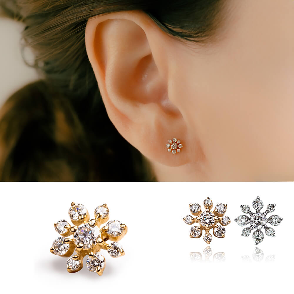 K10 ダイヤモンドフラワー 花 軟骨ピアス・ボディピアス – PICOLLET