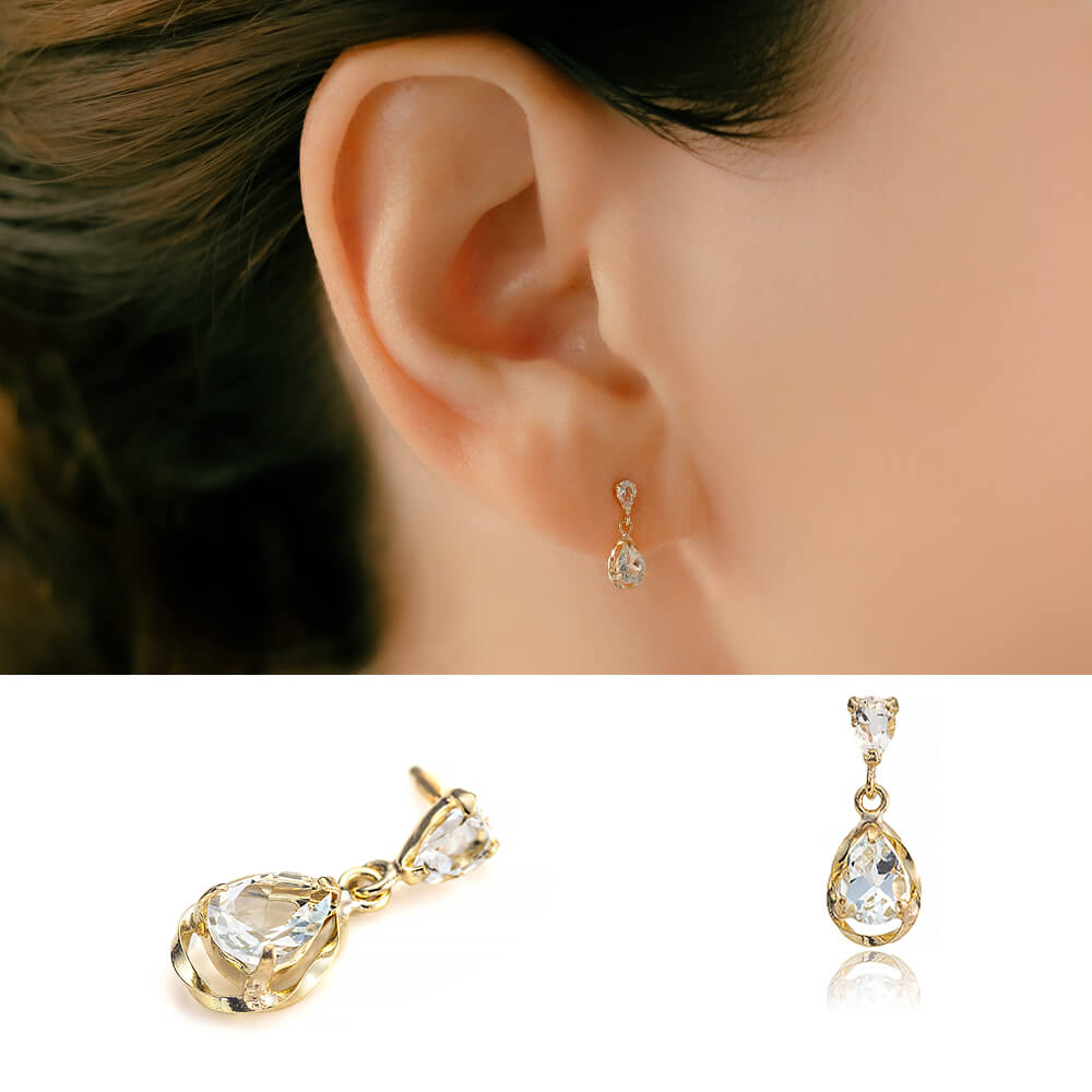 K10ホワイトトパーズ │ ペア―シェイプのトパーズが揺れるかわいい軟骨