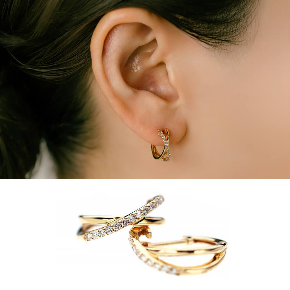ピアス　K18　片耳　フープ　18K　フープピアス　14ミリ　刻印　18金 K18 18K ピアス フープ フープピアス 18金 ゴールド ツイスト S