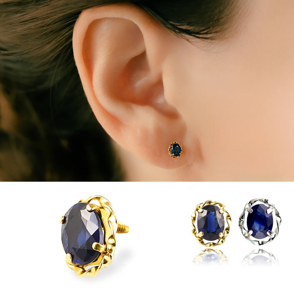 picollet サファイア フラワー ピアス k18 ピコレ 天然サファイア ボディピアス│K18＆プラチナ 金属アレルギー対応軟骨