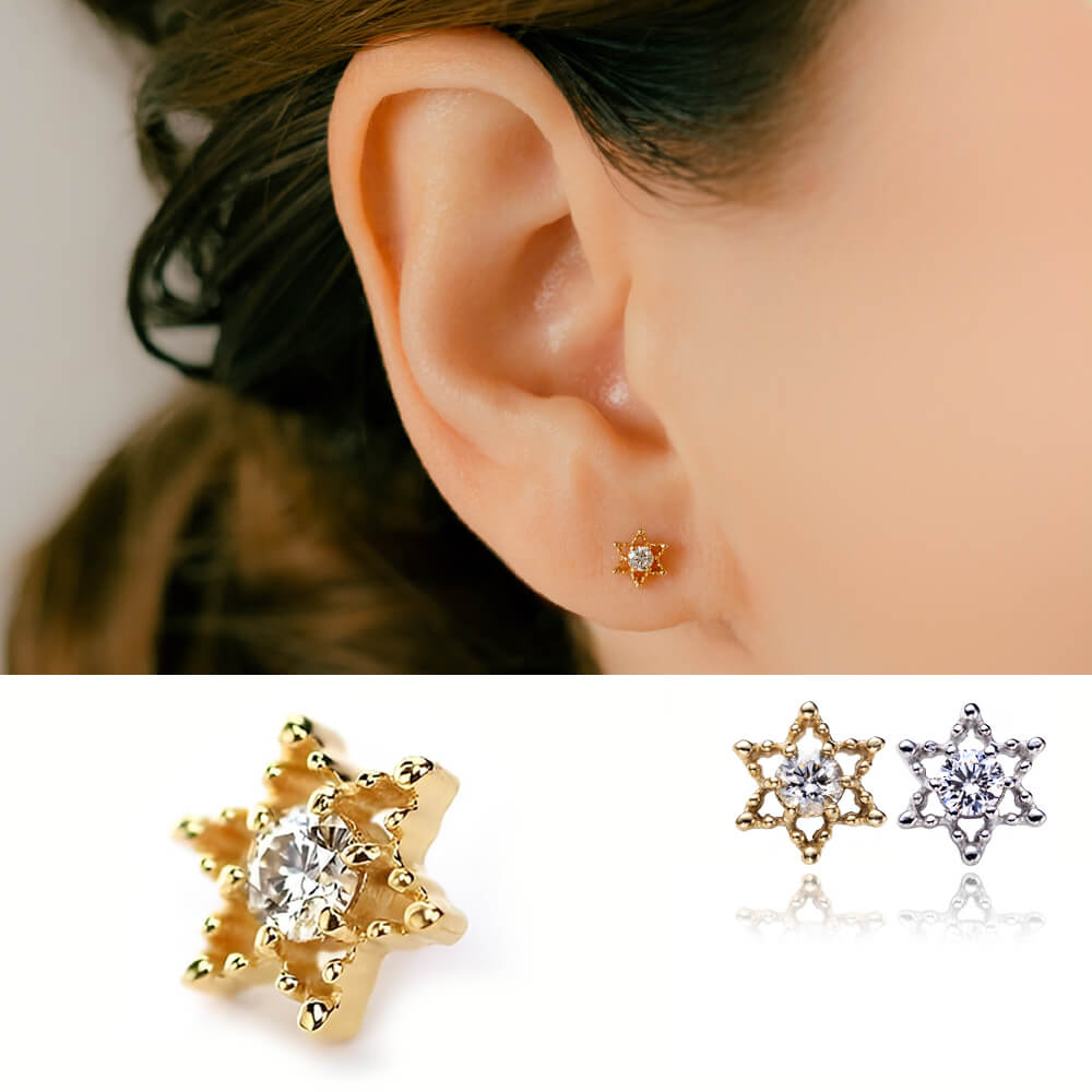 ピアス　No.5266 六芒星 ダイヤモンド ボディピアス│スター 軟骨ピアス・星のボディ