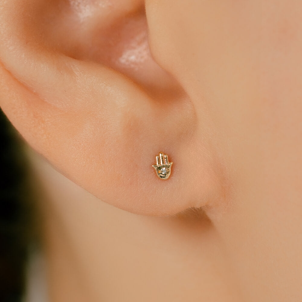 Hamsa Hand │ K10 Platinum Diamond Earrings │ 