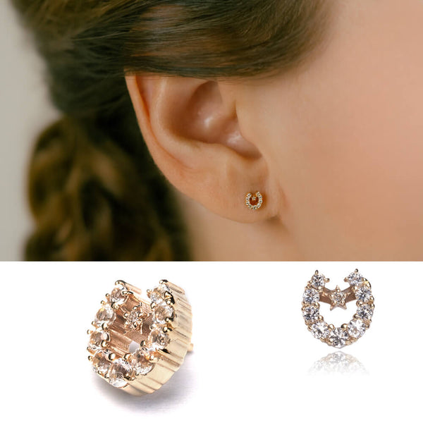 馬蹄モチーフ 軟骨ピアスパーツ K10YG ホワイトトパーズ＆ダイヤモンド