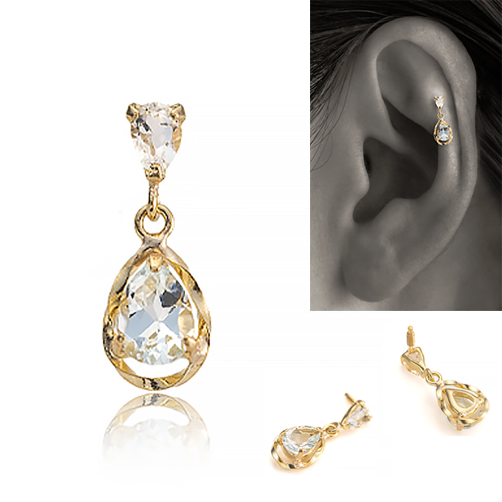 K10ホワイトトパーズ │ ペア―シェイプのトパーズが揺れるかわいい軟骨