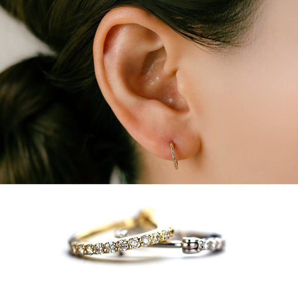 K18WGループピアス K18&K18WG ダイヤモンド フープピアス │軟骨ピアス – PICOLLET