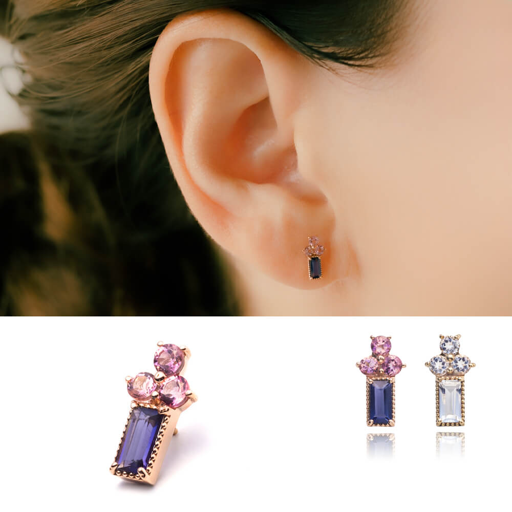 K10 アイオライト ホワイトトパーズ ピアス ボディピアス │ 14G・16G