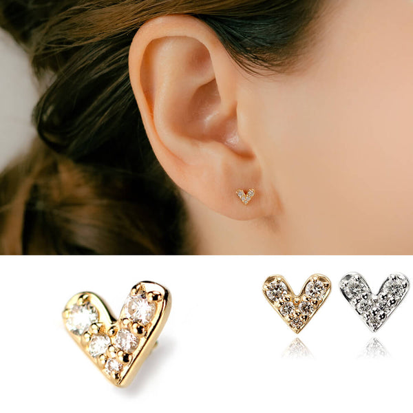 可愛いぷっくりハートのアバロントリプレットのシンプルピアスチャーム k10-diamond-heart-