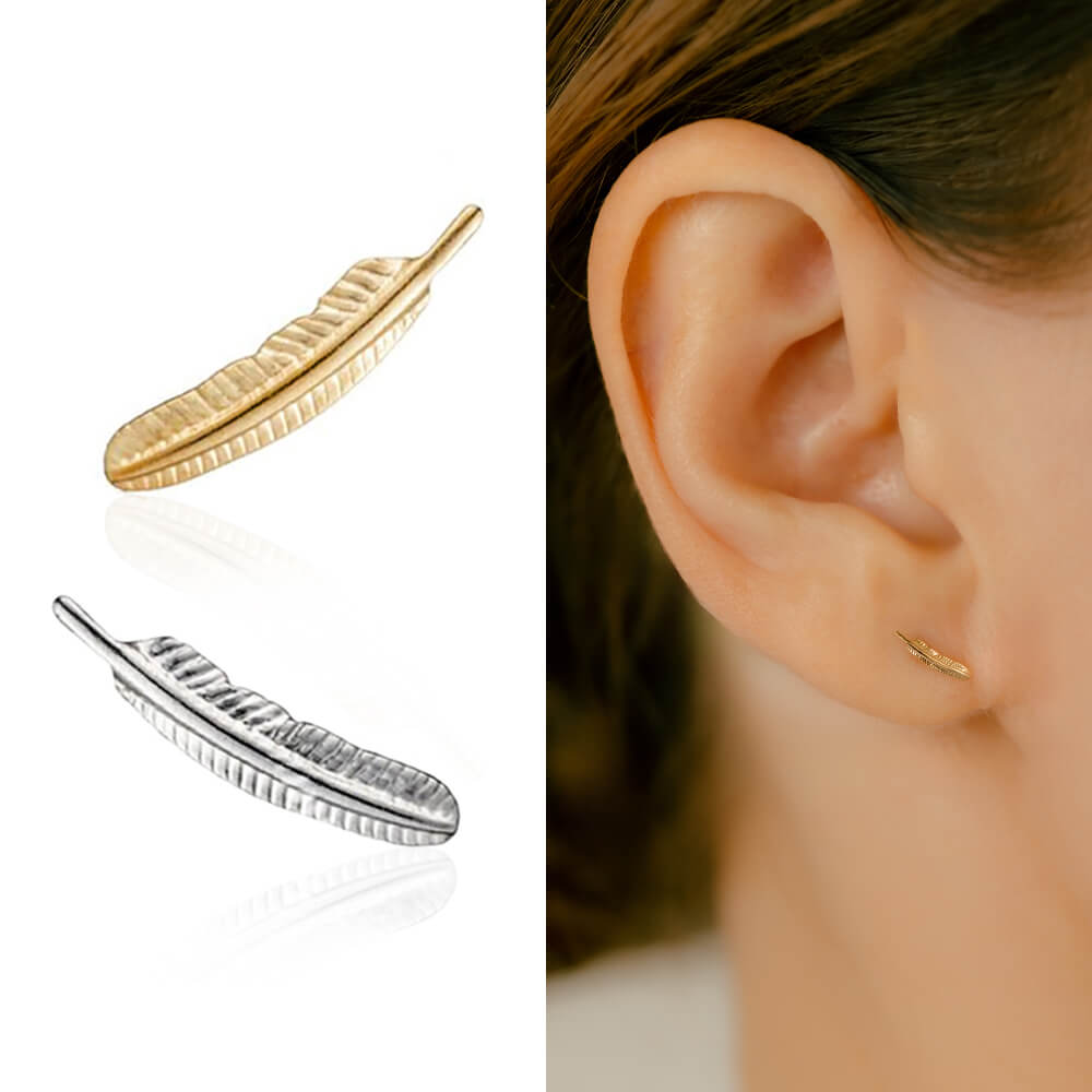 羽のピアス│K10フェザー ボディピアス。1本の羽を軟骨ピアスに