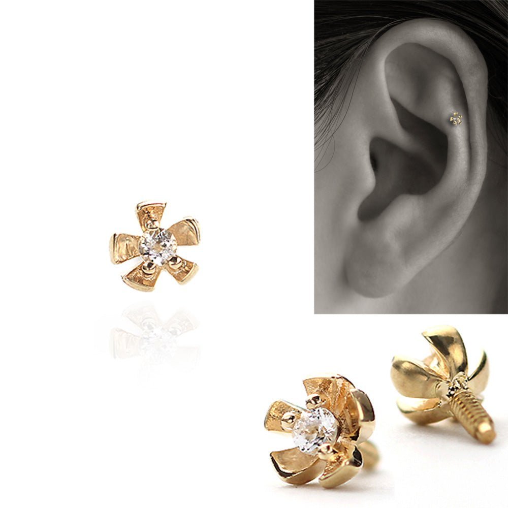 PICOLLET ダイヤモンドフラワーピアス 片耳用 ダイヤモンド 軟骨ピアス│高級・おしゃれに。小さくてかわいい