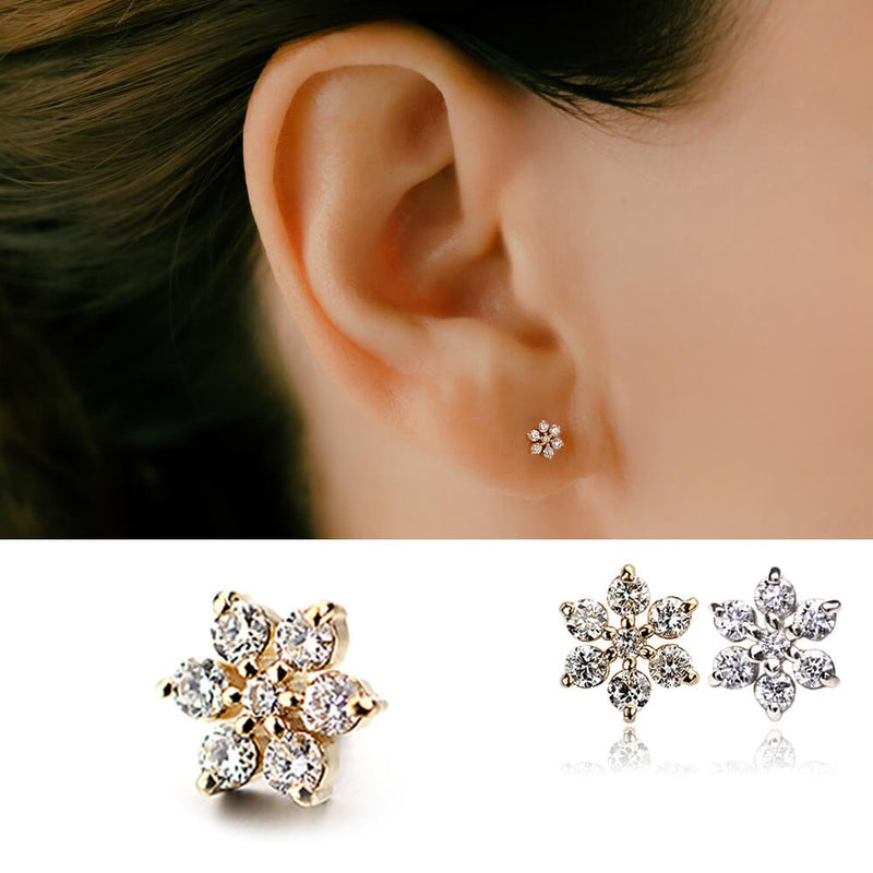 ダイヤモンドがキラキラと輝く フラワーピアス│K10/Pt Diamond Flower