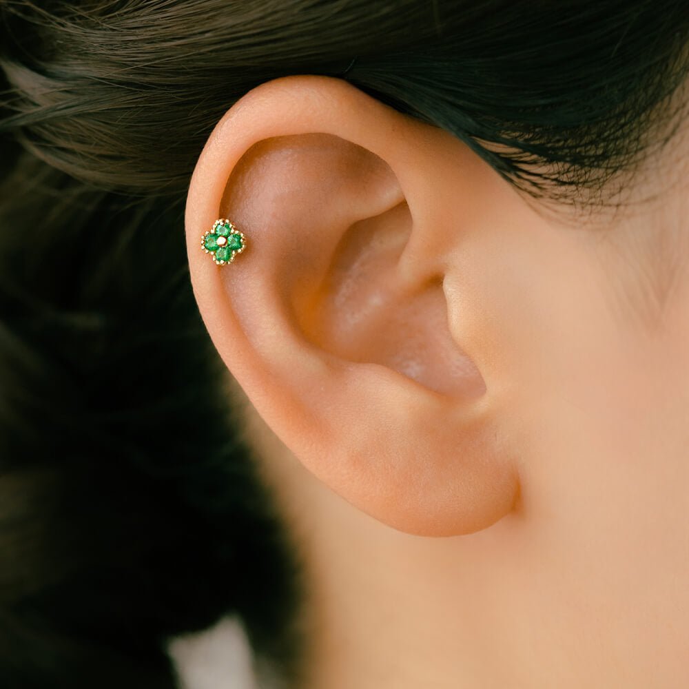 K18YG Sapphire, Emerald & Ruby Piercing|Hypoallergenic 18K