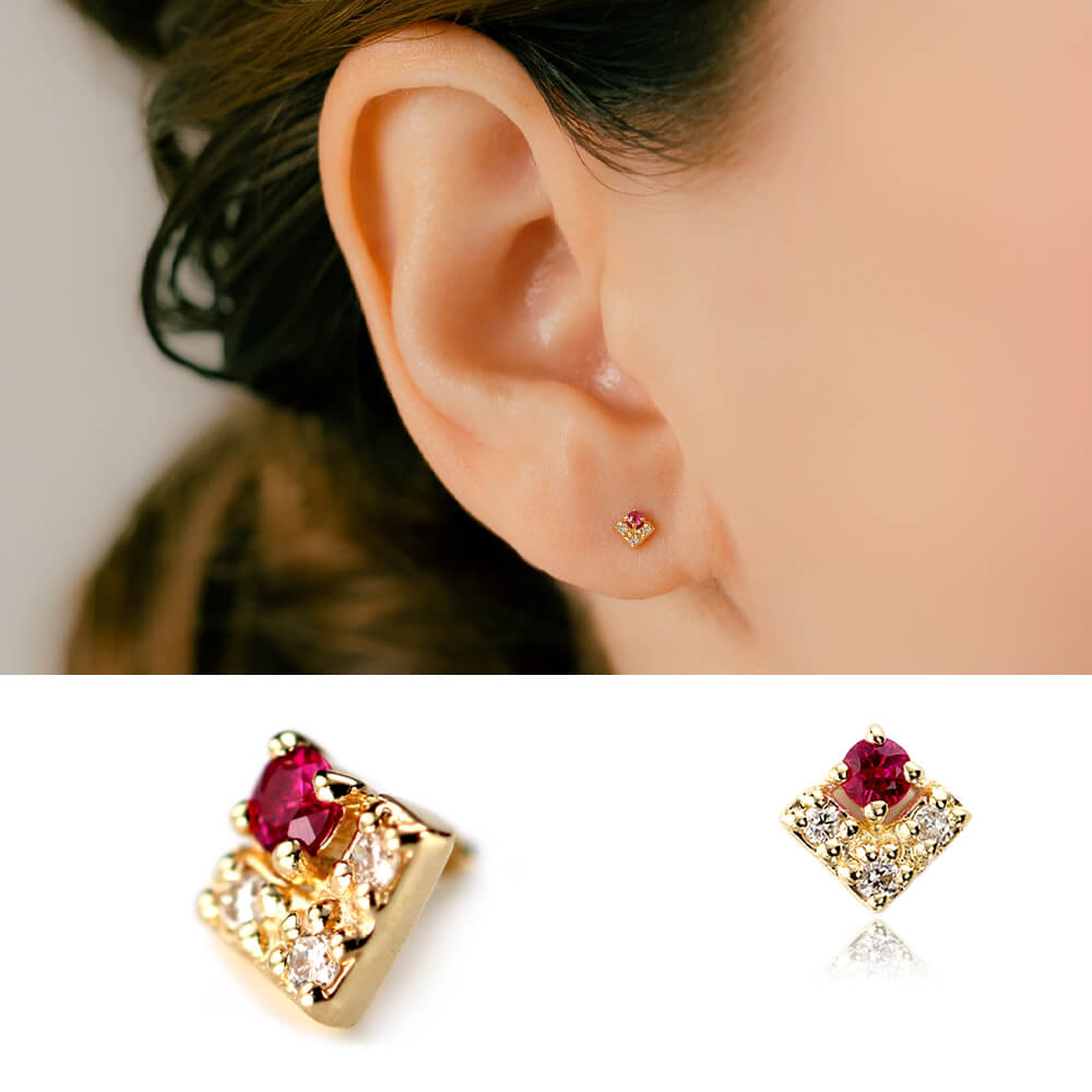 K18 ルビー&ダイヤモンド│軟骨ピアス・ボディピアス 16G – PICOLLET