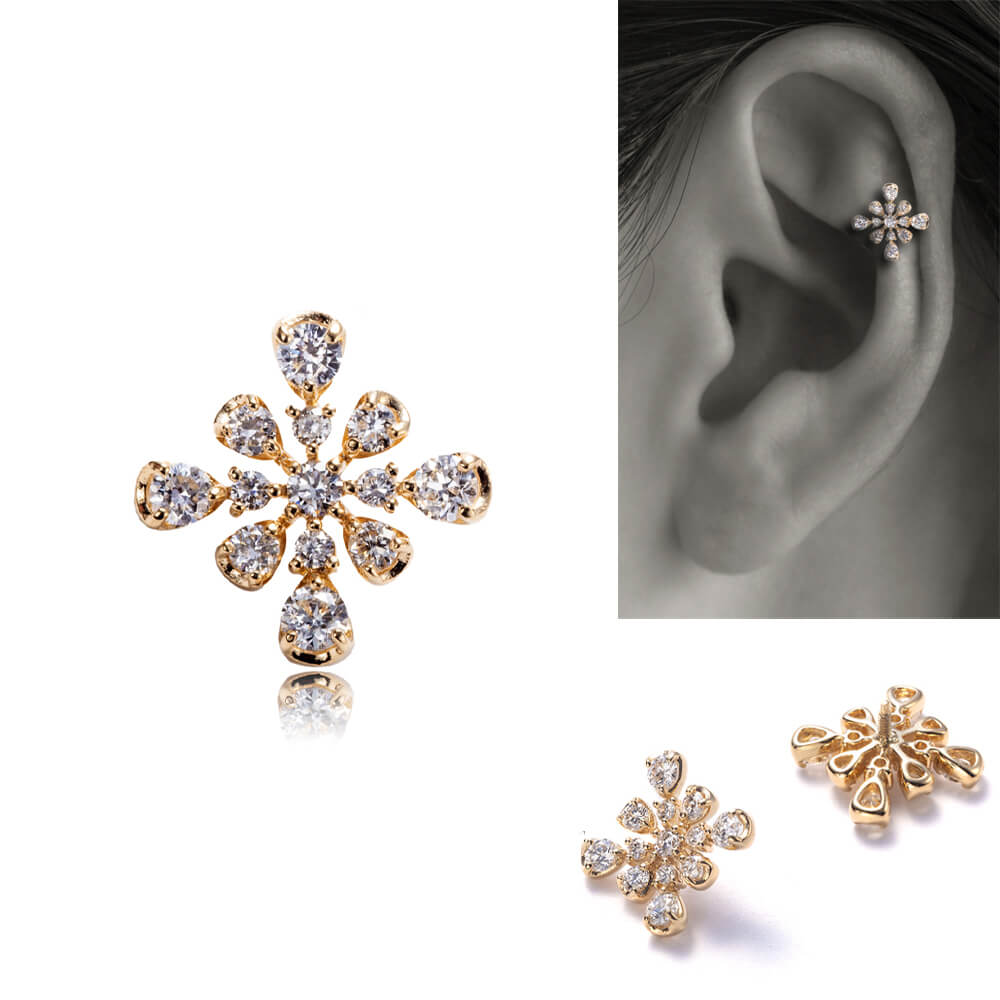 ダイヤモンドの軟骨ピアス│K18金イエローゴールド プラチナ