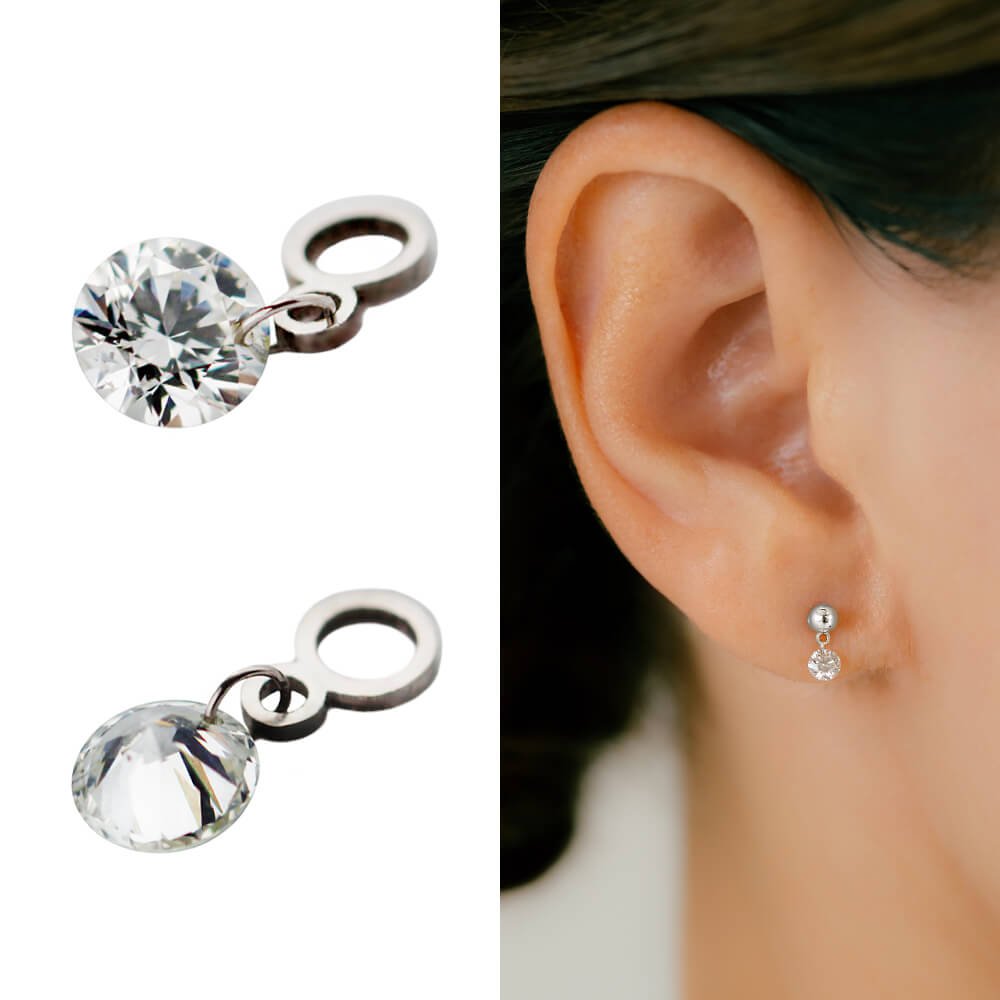 【新品未使用】 picollet PT プラチナ DIAMOND FLOWER Round / Heart Motif Earring Charm│Gold Platinum Round / Heart