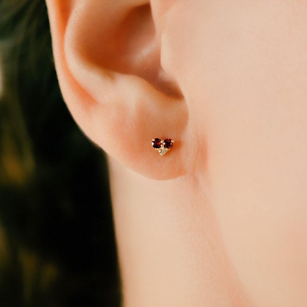 18金 プラチナ ルビー&ダイヤモンドかわいいハート軟骨ピアス