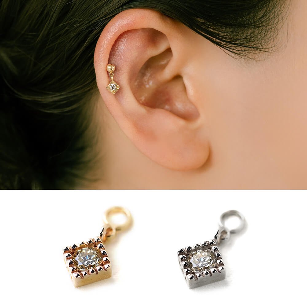 K18YG total0.10ct 6本爪 チャームピアス 楽天市場】K18/PT ダイヤモンド チャーム │ 16G/14G イエロー