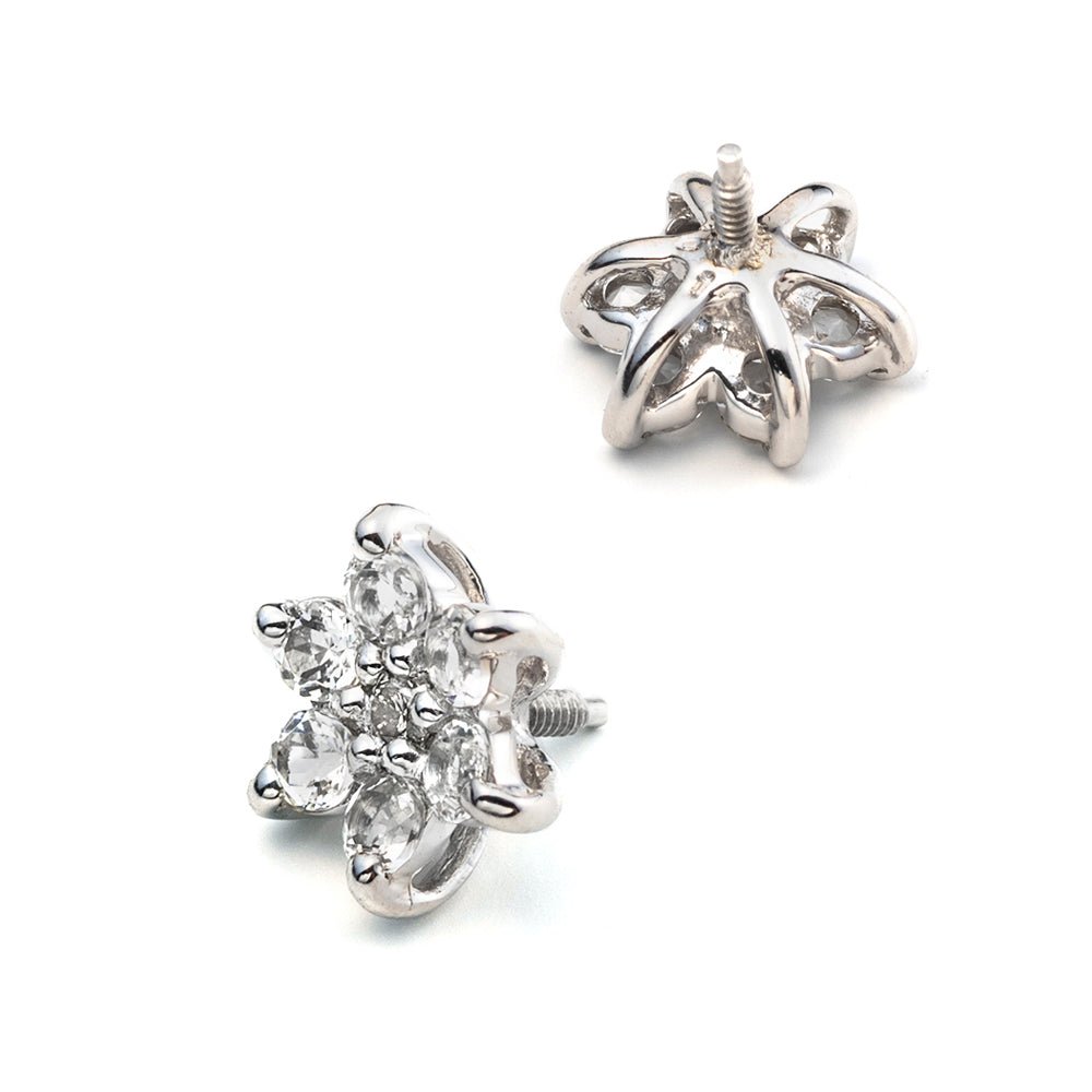 K10 ホワイトトパーズピアス ボディピアス フワラー │ 14G・16G対応